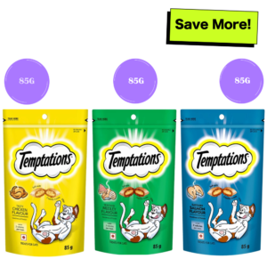 Temptations Savoury Salmon, Seafood Medley and Tasty Chicken Flavour Cat Treats Combo